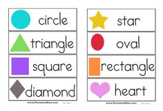 four different shapes with the words circle, star, triangle, oval and rectangle