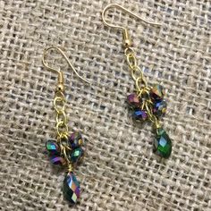 Green Sparkling Faceted Glass Earrings, They Are Handmade With Faced Glass Beads And Gold Colored Chain. They Come From A Smoke Free Home. Earring Ideas, Wire Work, Faceted Glass, Earrings Color, Glass Earrings, Green Gold, Green And Gold, Amazing Jewelry, Gold Color