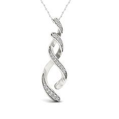 Spiral Cubic Zirconia Jewelry For Anniversary, Fine Jewelry Spiral Jewelry For Anniversary, Silver Spiral Fine Jewelry, Elegant Silver Spiral Necklace, Elegant Silver Spiral Jewelry, Elegant Spiral Sterling Silver Necklaces, Elegant Spiral Jewelry With Diamond Accents, Fine Jewelry With Spiral Diamond Accents, Elegant Sterling Silver Spiral Necklace