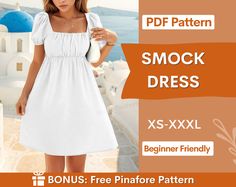 Smock Dress Sewing Pattern for Women PDF XS-XXXL Babydoll Dress Pattern Women Sewing Pattern Digital Sewing Pattern, Short Dress Pdf - Etsy Easy Sewing Projects For Beginners Free, Smock Dress Sewing Pattern, Smocked Dress Pattern, Backless Dress Pattern, Babydoll Dress Pattern, Dress Sewing Patterns For Women, Smock Dress Pattern, Sewing Planner, Homemade Clothes