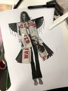 a drawing of a woman's dress made out of newspaper