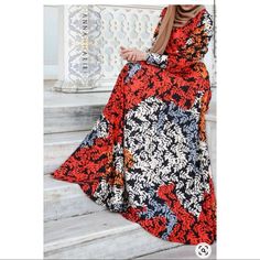 Gorgeous Dress To Be Worn In Any Occasion! Size 22 Red Long Sleeve Printed Dress, Red Printed Long Dress, Floral Dress Outfits, Floral Dresses, Orange Red, Gorgeous Dresses, Color Orange, Dress Outfits, Long Sleeve Dress