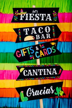 this is a sign that says fiesta taco bar gifts and cards