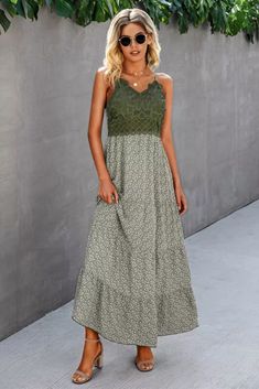 US$ 30.03 - Summer Lace Patchwork Spaghetti Strap Dress Casual Sleeveless Slim Print Long Dress - www.streetally.com Summer Sleeveless Dress With Lace Patchwork, Fitted Patchwork Dress With Spaghetti Straps, Spring Patchwork Dresses With Spaghetti Straps, Casual Summer Sleeveless Dress With Lace Patchwork, Casual Sleeveless Dress With Lace Patchwork For Summer, Casual Green Dress With Lace Patchwork, Casual Green Camisole Dress, Spring Sleeveless Beach Dress With Lace Patchwork, Spring Beach Sleeveless Dress With Lace Patchwork