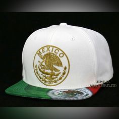 Mexican Mexico Hat Federal Logo Eagle Flag Flat Bill Snapback Baseball Cap-White White Adjustable Trucker Hat With Visor, Adjustable White Trucker Hat With Visor, White Visor Fitted Hat For Streetwear, White Adjustable Hat With Curved Brim, White Flat Brim Hat For Streetwear, White Adjustable Flat Bill Snapback Hat, White One Size Fits Most Baseball Cap, White Snapback Hat With Curved Brim For Streetwear, White Snapback Hat With Curved Brim