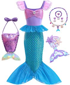 Ariel Costume Toddler, Diy Kids Mermaid Costume, Emily Costume, Princess Ariel Dress, Barbie Halloween Costume, Ariel Costumes, Birthday Party Halloween, Little Mermaid Costume, Mermaid Barbie