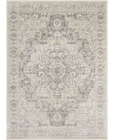 a gray and white area rug with red border around the edges that says macy's