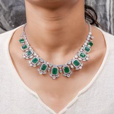 Zambian Emerald SI/H Baguette Diamond Necklace 14k White Solid Gold 41.64 Tcw Hallmarked Green Diamond Necklace, Elegant Baguette Cut Diamond Emerald Necklace, Elegant Emerald Necklace With Baguette Cut Diamond, Luxury Emerald Cut Diamond Necklace For Formal Occasions, Luxury Emerald Cut Diamond Necklace For Formal Events, Luxury Baguette Cut Emerald Necklace For Formal Occasions, Luxury Baguette-cut Emerald Necklace For Formal Occasions, White Gold Diamond Emerald Necklace With Hallmark, Formal Fine Jewelry Necklace With Baguette Diamonds