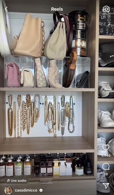 a closet filled with lots of different types of purses