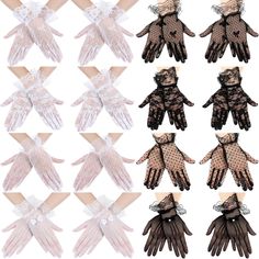 PRICES MAY VARY. Enough Quantity: you will receive 16 pairs of lace gloves in 4 styles, 8 pairs of white and 8 pairs of black, 2 pairs for each style; These elegant gloves are beautiful and can easily meet your various decorative and use needs on assorted occasions, adding a stylish sense to your outfit Stylish Statement: our adult lace gloves are a special accessory that can really make a stylish statement; They add a vintage, classy touch to modern outfits; Whether it's attending a formal even Tea Party Gloves, Women Tea Party, Gloves Elegant, Party Gloves, Wrist Gloves, Elegant Gloves, Short Gloves, Gloves Vintage, Evening Gloves