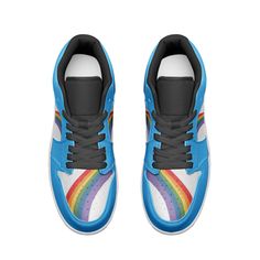 Introducing our Rainbow LGBT Pride Low Top BLUE Leather Sneakers, inspired by the iconic NIKE Dunk style and designed for everyone to wear proudly. Crafted with premium BLUE leather and featuring vibrant rainbow accents, these sneakers celebrate diversity and inclusivity in style. With their low-top design and unisex appeal, these sneakers offer both fashion and comfort for any occasion. The durable construction ensures long-lasting wear, while the cushioned insole provides all-day comfort. Whet Blue Retro High-top Sneakers For Sports, Retro Blue High-top Sneakers For Sports, Retro Blue Mid-top High-top Sneakers, Blue Retro High-top Sneakers, Retro Blue High-top Sneakers, Retro Blue High-top Skate Shoes, Retro Blue Skate Shoes With Rubber Sole, Blue Fade-resistant Sneakers For Streetwear, Fade-resistant Blue Sneakers For Streetwear