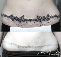 a woman's stomach before and after tattooing