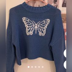 Bnwt!!!! Rue 21 Women's Plus Size Blue With White Butterfly Crewneck Pullover Crop Sweater. There Are (2) Available In A (1x). Butterfly Crewneck, Butterfly Sweater, Pretty Clothes, Crop Sweater, White Butterfly, Rue 21, Rue21, Cropped Sweater, Pretty Outfits