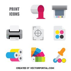 different types of printer icons on a white background