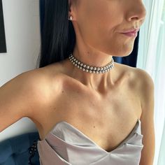 Fall in love with this two layers silver pearls choker necklace. Good to wear with your everyday outfits or to give a bit of sophistication to your evening dress.  👗 This choker necklace would be perfect for your bridesmaids to match their dresses and create a seamless look! I actually have a discount code if you buy more than 3 necklaces for your bridesmaids or flower girls. Add this code at the checkout and you will get 25% OFF: BRIDESMAIDS (this code is valid when you're buying 3 or more nec Classic Pearl Pendant Jewelry For Party, Formal Pearl-embellished Choker Necklace, Classic Pearl Charm Jewelry For Party, Elegant Double Strand Silver Pearl Necklace, Classic Silver Pearl Necklace For Party, Formal Pearl Embellished Choker Necklace, Elegant Silver Double Strand Pearl Necklace, Classic Party Jewelry With Pearl Charm, Pearl Charm Choker Necklace For Party