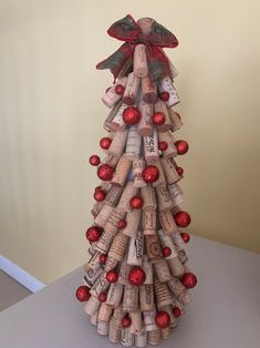 a christmas tree made out of wine corks