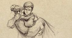 a drawing of two people hugging each other