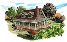 this is an artist's rendering of the country house plans for small homes with porches