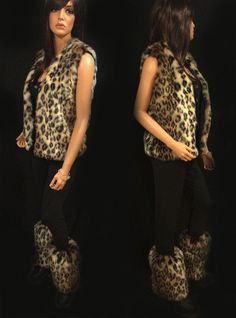 Gorgeous Leopard faux fur hip length vest with deep pockets on both sides and hidden hook and eye front closure. Extremely realistic looking and feeling faux fur! Great fitting and easy to wear makes this the perfect way to add a little style to any dressy or casual attire. Fully lined with high quality satin. 100% high quality soft faux fur. Hand made in the USA. Sizes available in S, M, L, XL Hand wash cold, hang to dry. Most items from our shop ship within 1-2 business days. VIEW PICTURES FOR Sleeveless Fur Coat With Faux Fur Trim For Fall, Sleeveless Faux Fur Vest For Fall, Sleeveless Fur Coat With Faux Fur Lining For Fall, Sleeveless Faux Fur Coat For Fall, Sleeveless Mink Outerwear With Faux Fur Lining, Sleeveless Faux Fur Outerwear, Fitted Sleeveless Vest With Faux Fur Lining, Mink Sleeveless Winter Vest, Fitted Sleeveless Faux Fur Vest