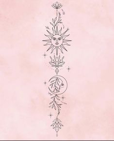 a drawing of the sun and moon on a pink background