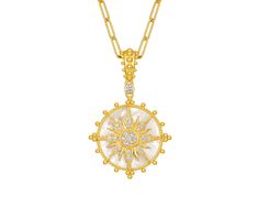 Adorn yourself with this necklace and radiate like the sun. This exquisite necklace is inspired by the sun, featuring a circular pendant intricately carved with a sun motif, as if capturing the dance of sunlight within. The sun is embellished with sparkling cubic zirconia, shining like stars in the sky. In addition to the pendant's design, the outer rim of the necklace is adorned with numerous delicate beads, encircling the pendant and adding an elegant touch. The design of these beads enhances the overall opulence of the necklace, while adding a unique flair to your style. Makes an amazing gift to yourself or a loved one seeking a more positive mindset. Specifications * Material: 925 Sterling Silver, Plated with Layers of 18K Gold * Stone: Zircon Why You Will Love It * Special  design, ea Soulmate Necklace, Sun Motif, Necklace Couple, Stars In The Sky, Couple Necklace, Necklace Everyday, Sun Pendant, Couple Necklaces, Everyday Necklace