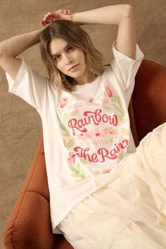 Rain and Rainbow Distressed Oversize Graphic Tee | ShopPromesa Rain And Rainbow, Oversize Graphic Tee, Rainbow Rain, Oversized Graphic Tee, Floral Graphic, Vintage Canvas, Floral Chiffon, The Rainbow, The Rain