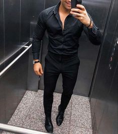 Black Shirt Outfit Men, Black Shirt Outfits, Black Dress Pants Men, Black Outfit Men, Black Suit Men, Mens Business Casual Outfits, Shirt Outfit Men, Formal Men Outfit, Mens Fashion Blazer