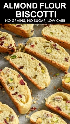 almond flour biscotti with nuts and cranberries in the middle on a baking sheet