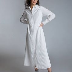 Size M White Anthropologie Elenore Pleated Maxi Shirtdress By Mare Mare. With Pleated Details And A Twirl-Worthy Silhouette, This Maxi Dress Is Classic Staple You'll Surely Want To Take For A Spin. Nwt. - Polyester, Cotton; Polyester, Elastane Lining - Pleated Detail - Maxi Silhouette - Button Front - Hand Wash Dimensions - Falls 52" From Shoulder; Hem Hits Below The Knee Navy Blue Floral Dress, Purple Maxi, Sunday Dress, Silk Shift Dress, Maxi Dress Pattern, Silk Floral Dress, Front Hand, Lace Shift Dress, Pleated Maxi