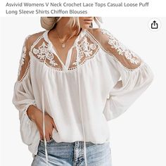 Summer Boho Blouse. Never Worn. Long Sleeves. Top In Pizzo, Long Sleeve Loose Blouse, Lace Blouse Long Sleeve, Korean Fashion Women, Jairzinho, Chiffon Long Sleeve, Lace Inset, Loose Blouse, Chiffon Shirt