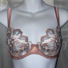 Stunning Camelia Court Underwire Demi Bra By Myla. Size 34c. Brand New With Tags. Blush Satin With Metallic And Tulle Floral Pattern Cups Featuring Darts For Shaping, Adjustable Back Straps, Back Double Hook & Eye Closure. Retails For 125, Which Is Equivalent To $160 Us. Elegant Pink Summer Bra, Front Closure Bra, Underwire Sports Bras, Corset Bra, Cropped Camisole, Gray Sports Bra, Unlined Bra, Racerback Bra, Red Lingerie