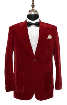 Red smoking jackets with patch pockets The jackets made with high quality velvet fabric The weight of this item is around 1200 grams The jacket inside lining created with 100% satin Two inside pockets, You feel very comfortable in it because soft velvet is used You can wear for all occasions like party hosting, evening dinner party, pub, gift item, gift for him/her & lounges, etc.. FREE FAST 5-7 DAY ORDER TO DELIVERY SHIPPING We are providing the best quality smoking jacket, tuxedo, suits. velve Party Wear Blazers, Black Blazer Men, Coat Elegant, Men Coat, Dinner Suit, Suit Outfit, Wedding Party Wear, Formal Fashion, Suit For Men