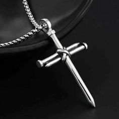 Mens Silver Christ Jesus Nail Rope Cross Pendant Necklace Stainless Steel Chain | eBay Rope Cross, Nail Cross Necklace, Cross Pendant Men, Mens Cross Necklace, Christian Jewelry, Stainless Steel Pendant, Cross Pendant Necklace, Stainless Steel Necklace, Silver Man