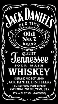 an advertisement for jack daniels'old time whiskey, with the label in white on black