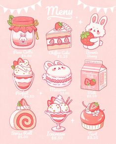 a pink poster with different types of desserts