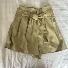 Zara Light Green / Khaki Pleather Shorts Bow Tie To Adjust Fit Features Zipper + Buckle Size Xs New With Tags Nwt High Waisted Chic High-waisted Khaki Shorts, Elegant Fall Shorts For Day Out, Elegant Fall Day Out Shorts, Chic Going Out Shorts With Belt Loops, Spring Party Shorts With Belt Loops, Chic Khaki Shorts For Spring, Chic Fitted Khaki Shorts, Chic Khaki Shorts, Chic Khaki Shorts For Day Out