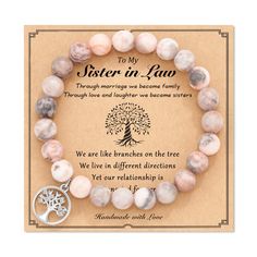 PRICES MAY VARY. [ Sister in Law Gift ] - Through marriage we became family,through laughter and love we became friends, the tree of life The tree of life symbolizes family, health and flourishing, it can bless your sister in law with your thought [ Meaningful Gift for Sister in Law ] - You can give this bracelet as a meaningful gift to your sister in law, when she wears this bracelet, she will remind of your love [ Size and Material ] - This bracelet are made of high-quality natural stone and e Big Sister Bracelet, Unique Gifts For Sister, Grandma Bracelet, Great Grandma Gifts, Warmest Wishes, Sister In Law Gifts, Tree Of Life Bracelet, Gifts For Aunt, Bracelets With Meaning