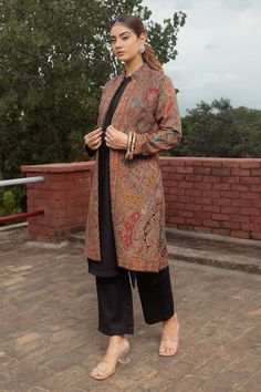 Buy Multi Color Acrylic Viscose Blend Woven Sherine Pashmina Kurta Set For Women by Safaa Online at Aza Fashions. Fall Chikankari Embroidery Kurta, Long Outerwear With Chikankari Embroidery, Festive Long Outerwear With Chikankari Embroidery, Elegant Long Kurta For Fall, Designer Chikankari Embroidered Kurta For Fall, Festive Transitional Long Sleeve Outerwear, Festive Kurta With Stand Collar For Fall, Festive Fall Kurta With Stand Collar, Elegant Embroidered Multicolor Outerwear