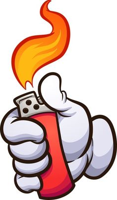 a cartoon character holding a lighter with fire coming out of it - miscellaneous objects illustrations