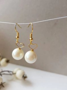 Pearl Heart Earrings Golden Pearly Drops Single Pearl | Etsy Pearl Heart Earrings, Beads Art, Earrings Golden, Sweet Jewelry, Single Pearl, Pearl Heart, Heart Drop Earrings, Nature Jewelry, Gold Heart