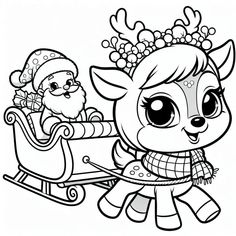 the littlest reindeer girl is pulling her sleigh with santa claus on it