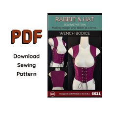 a sewing pattern for a bustier and corset with the text rabbit & hat