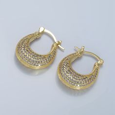 If you receive a defective item, please contact us within 5 days of arrival. Item Details - - Sold as a pair - Material: Brass, 14K gold filled, cubic zirconia - Nickel free & lightweight, perfect for everyday wear - Latch back fastening - Size; 25.6 mm x 19.8 mm x 6.6 mm Please avoid any water or chemical solutions. Keep the item in a dry environment. Gold Cubic Zirconia Small Hoop Earrings, Gold Crescent Earrings For Anniversary, Pierced Round Cubic Zirconia Hoop Earrings, Gold Cubic Zirconia Hoop Earrings, Creole Earrings, Chain Earrings, Gold Filled Jewelry, Jewelry Earrings Hoops, Micro Pave