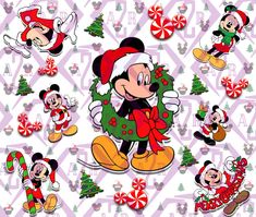 mickey and minnie mouse christmas wallpaper with candy canes on the bottom right corner