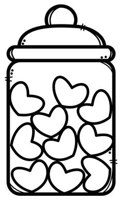 a jar filled with hearts coloring page