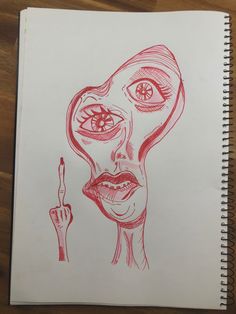 a drawing of a woman's face with an eyeball in the middle and finger pointing at it