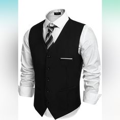 Nwt Coofandy Men's Casual Dress Suit Vest Slim Fit Casual Suit Vestsmens Business Waistcoat Vest Is Made Of High Quality Fabric, Soft, Skin -Friendly And Durable, Make You Handsome And Maintain A Comfortable Wearing Experience. Dress Vest Designmen Slim Fit Formal Vest Is Designed With Classic Solid Color, Regular Fit, V-Neck, 5-Buttons Closure And Real Pockets On The Front And Sides, Adjustable Back Buckle Offers A More Accurate Fit. Elegant Lookingmen's Stylish Dress Waistcoat Vest Can Easily Black Winter Suits For Office Wear, Black Winter Office Suits, Black Winter Office Wear Suits, Formal Black Vest With Pockets, Black Suit With Buttons For Office Wear, Black Single Breasted Vest For Office, Office Vest Black Single Breasted, Office Vest In Black, Single Breasted, Office Black Single Breasted Vest