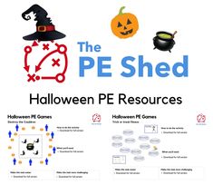 the pe shed halloween pf resources is displayed in this graphic above it's description