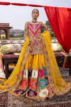 hand made embridory  order now whattsapp +923214221937 Mehndi Occasion Dress, Boho Mehndi Outfit, Yellow Mehndi Outfit, Mahendi Dress, Mehndi Outfit Bridal, Mehndi Dress For Bride, Mehandi Dress, Yellow Sharara, Bridal Sharara