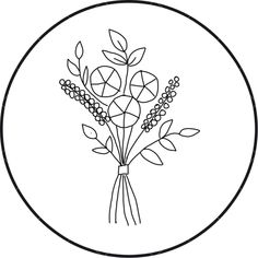 a black and white drawing of flowers in a circle